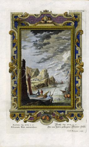 JOHANN JAKOB SCHEUCHZER - "SEA FISHING" - BEAUTIFUL RARE FOLIO ENGRAVING 1732 - 1735