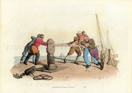 PYNE/MILLER:  SEA FISHERMEN WORKING A MOORING CAPSTAN fishing print 1805